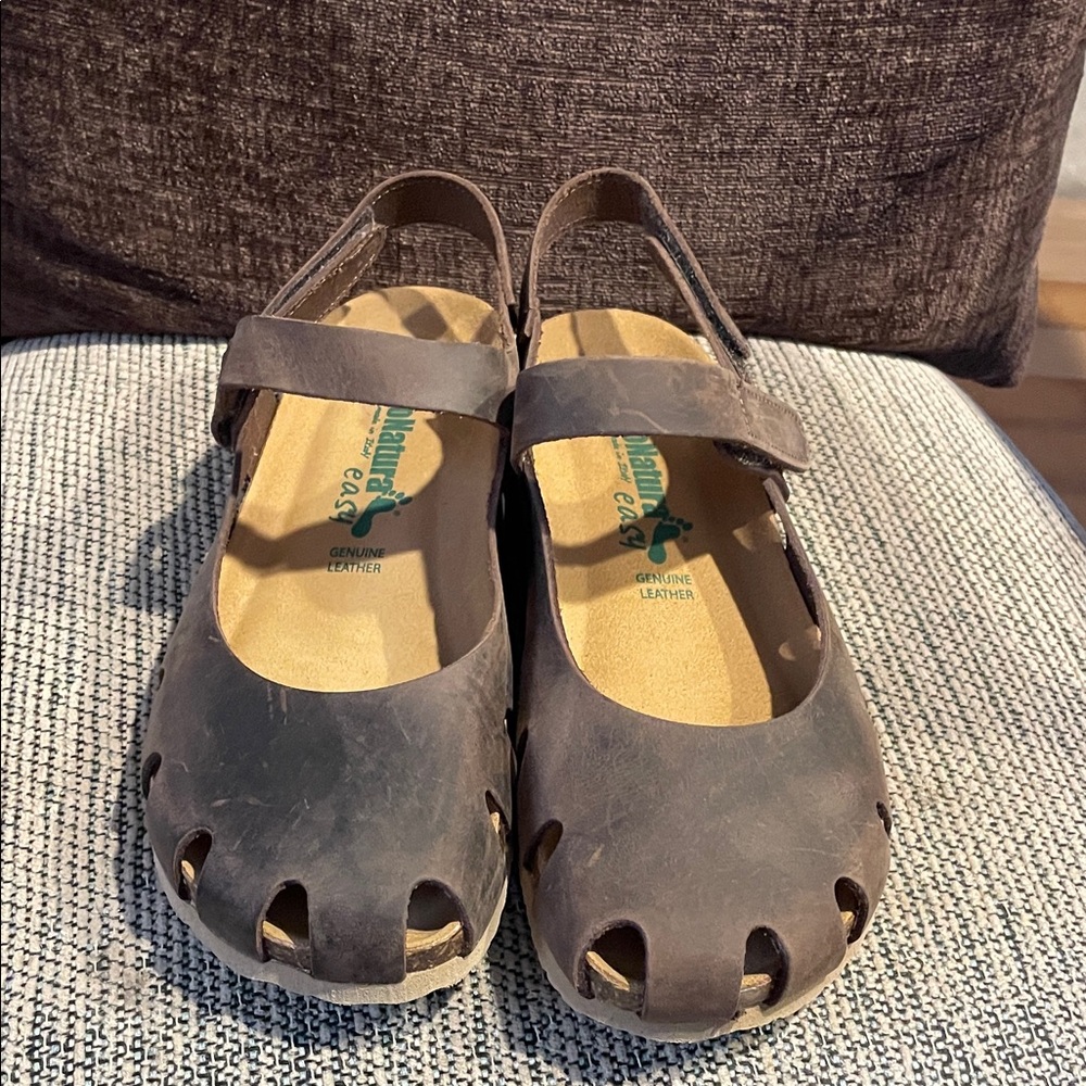 BioNatura Brown Leather Mary Jane Sandals Womens 37 US 6 1/2. Cork bottom.